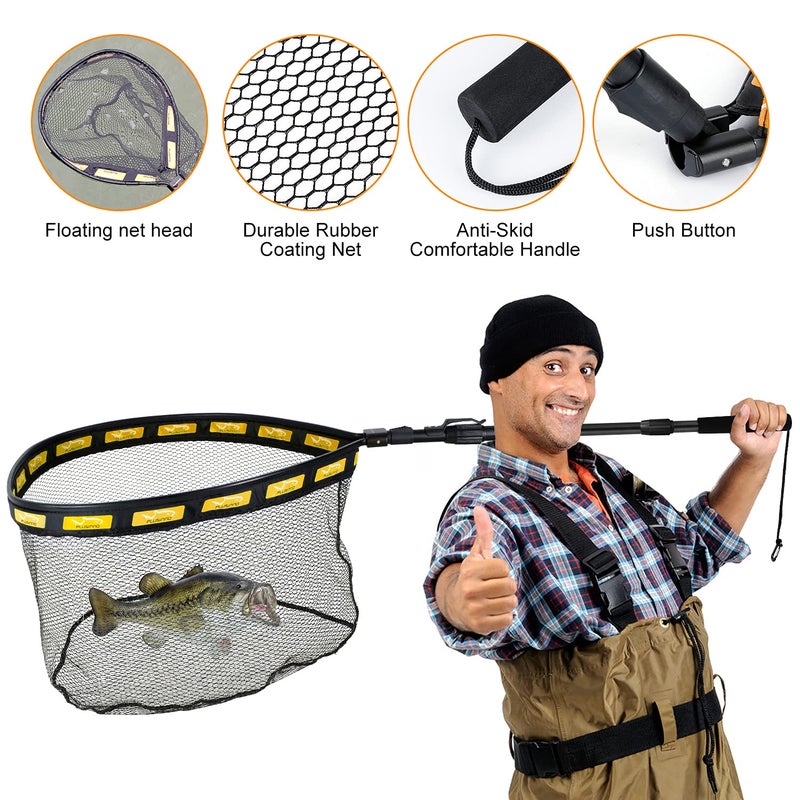 PLUSINNO Fishing Net Fish Floating Landing Net, Kayak Nets with Fixed Foldable Telescopic Pole Handle,Bass Trout Fishing Nets with Nylon Mesh for Pond Lake River,Fishing Gear Gifts for Men Orange 1.5M - Image 5